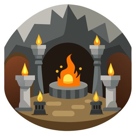 Environment with medieval catacombs with covered floors. with torches. AI generated. Vector iconのイラスト素材