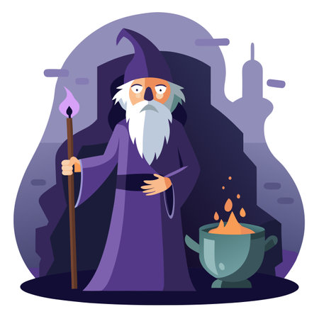 Evil wizard or alchemist making the witchcraft in a dark and scary . AI generated. Vector iconのイラスト素材