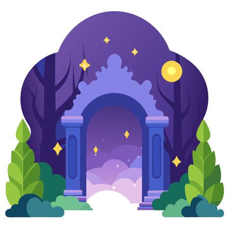 Fairy tale archway with magic light through an enchanted f. AI generated. Vector iconのイラスト素材