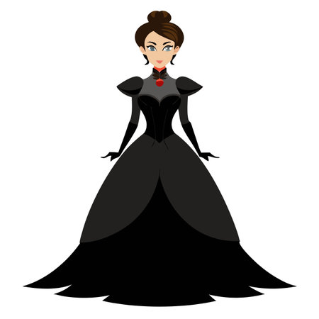 Ethnic Woman in Black Ballgown Dark Victorian Gothic Aesthetic Portrait. AI generated. Vector iconのイラスト素材