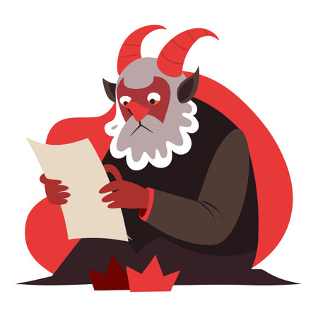 Father Krampus reading the bad kids list. AI generated. Vector iconのイラスト素材