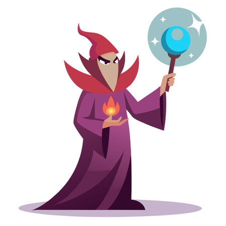 Evil sorcerer holds a magic gem cast ball. AI generated. Vector iconのイラスト素材