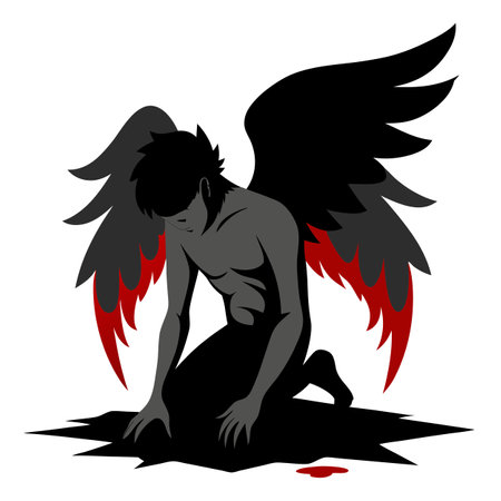Fallen angel with tattered wings digital art illustration. . AI generated. Vector iconのイラスト素材