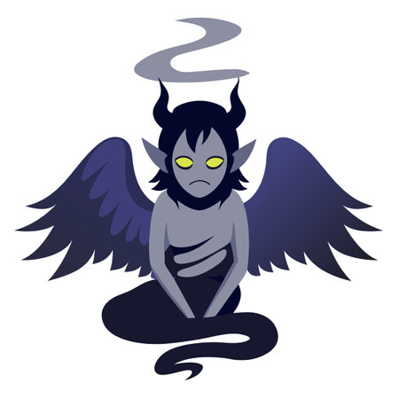 Fallen angel with a twisted demonic appearance digital art illustration. . AI generated. Vector iconのイラスト素材