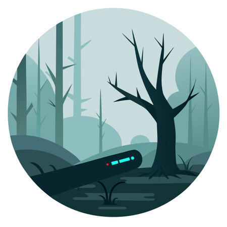 Fallen tree in foggy forest melancholic dark backgroun. AI generated. Vector iconのイラスト素材