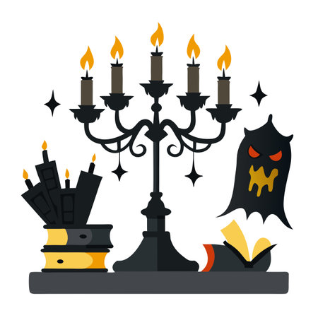 Gothic-style Halloween decor featuring candelabras a. AI generated. Vector iconのイラスト素材