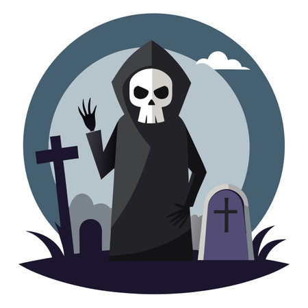 Grim reaper. creepy graveyard. Digital art. AI generated. Vector iconのイラスト素材