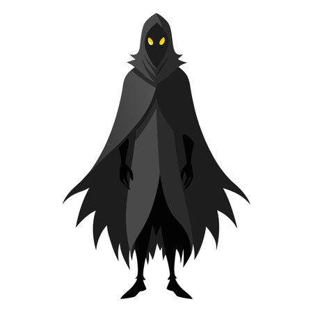 Full Body Black Ghostly Figure in Tattered Cloak - Isolated Transparent. AI generated. Vector iconのイラスト素材