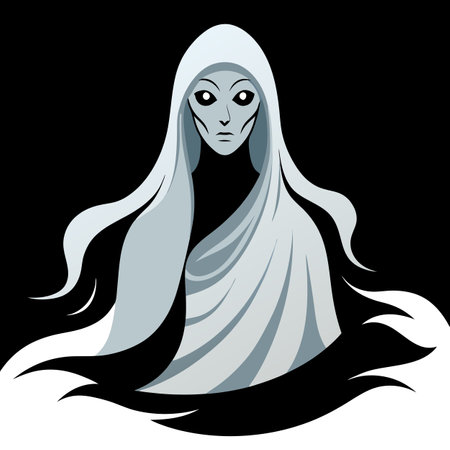 Frightening ghost against black background - portrait of ethereal . AI generated. Vector iconのイラスト素材