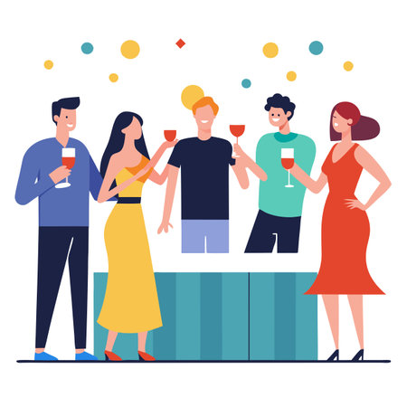 Group of people at rooftop party with champagne. AI generated. Vector iconのイラスト素材