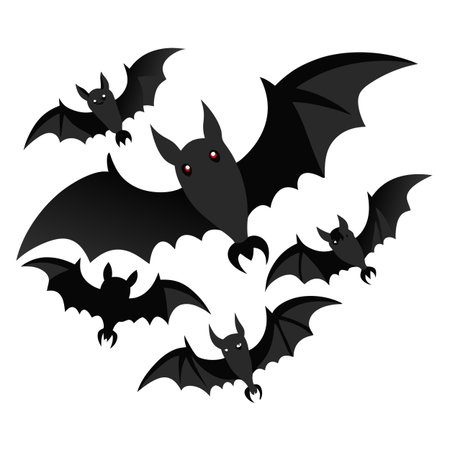 Flying flock of bats. png file of isolated cutout object on transparent . AI generated. Vector iconのイラスト素材