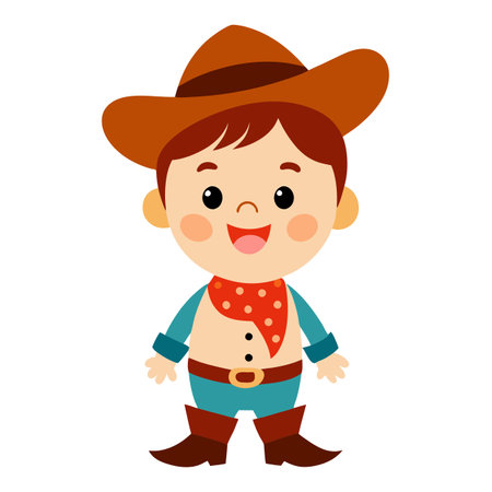 Funny baby boy wearing a cowboy costume picture. AI generated. Vector iconのイラスト素材