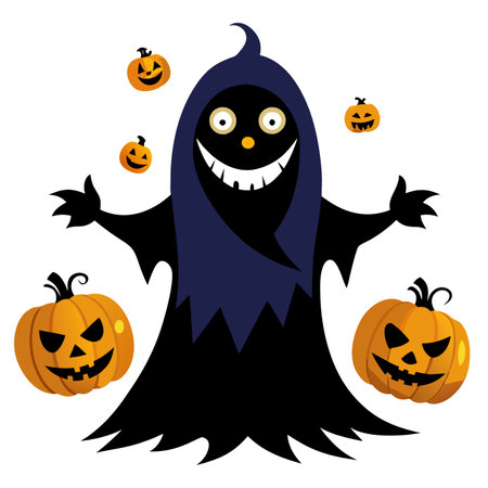 Halloween black scary ghost monster. Jack O lanterns Pumpkin scary. AI generated. Vector iconのイラスト素材