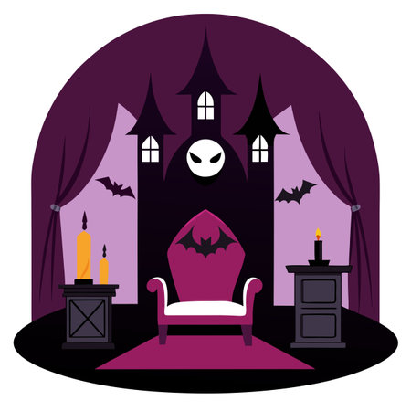 Halloween dark gothic vampire?s living room. AI generated. Vector iconのイラスト素材