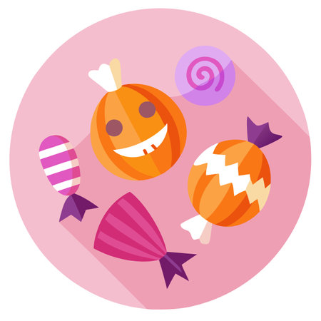Halloween candies on pink background. top view. Space for text. AI generated. Vector iconのイラスト素材