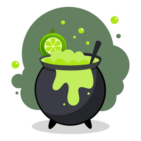 Halloween cocktail. Cauldron-shaped punch bowl. made from lime sherbet. AI generated. Vector iconのイラスト素材