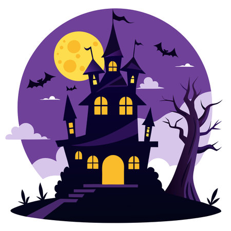 Halloween spooky haunted house background. digital illustration. AI generated. Vector iconのイラスト素材