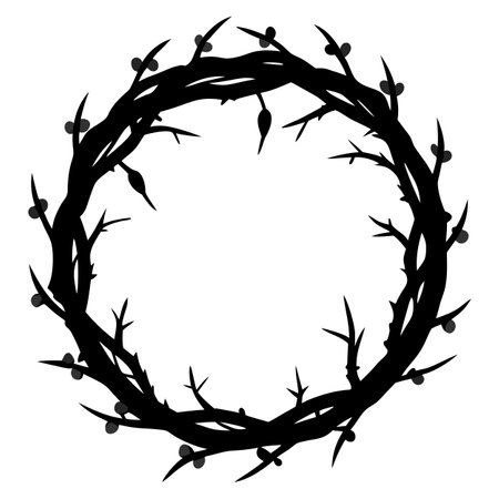 Halloween wreath of black thorn branches. Watercolor hand painted. AI generated. Vector iconのイラスト素材