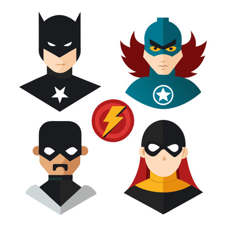 Hero black masks. Superheroes dark face mask set. fantasy masking. AI generated. Vector iconのイラスト素材