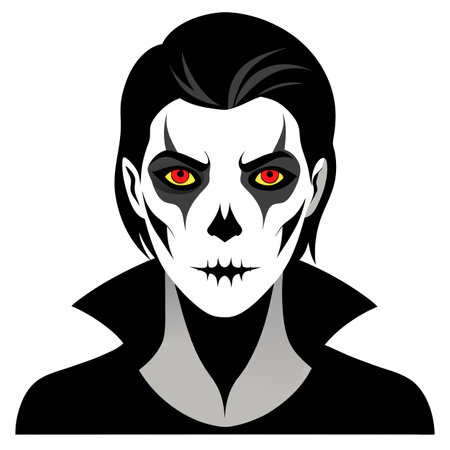 Makeup portrait of a skull face for Halloween in a black b. AI generated. Vector iconのイラスト素材