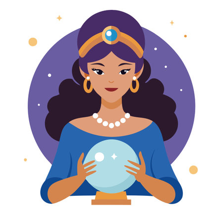 Magnificent fortune teller woman reading future on magical crystal. AI generated. Vector iconのイラスト素材