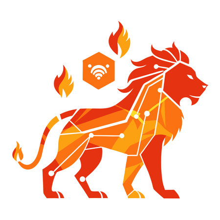 Lion silhouette made with fire. Technology. AI generated. Vector iconのイラスト素材
