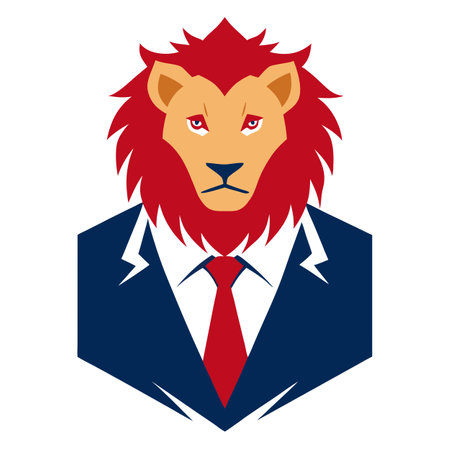 Lion head on solid color formal suit with pant. solid color background. . AI generated. Vector iconのイラスト素材