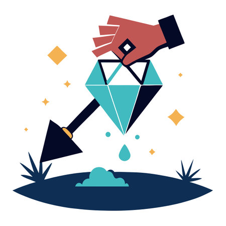 Illustration of a person's hand mining raw diamond. AI generated. Vector iconのイラスト素材