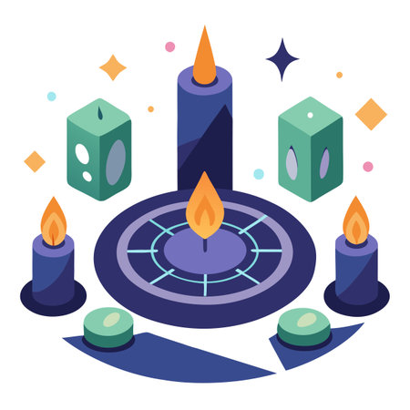 Mystical ritual with candles and magic stones. top view. AI generated. Vector iconのイラスト素材