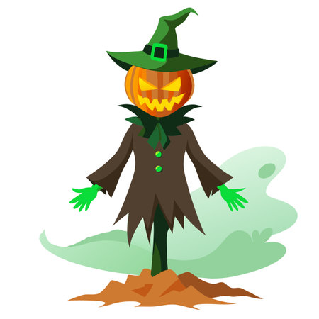Oil painting of a frightening halloween scarecrow jackolantern on . AI generated. Vector iconのイラスト素材