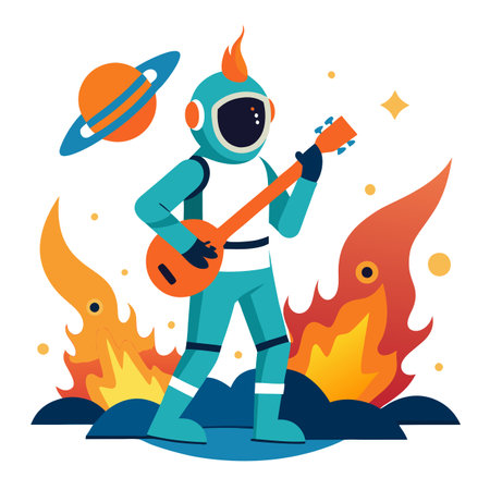 Ocket uprising from ground burning man style with astronaut dressed . AI generated. Vector iconのイラスト素材