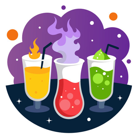 Petrifying potion cocktails with dry ice smoke. Halloween mood b. AI generated. Vector iconのイラスト素材