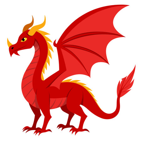 Red powerful dragon with big wings and legs isolated on transparent . AI generated. Vector iconのイラスト素材