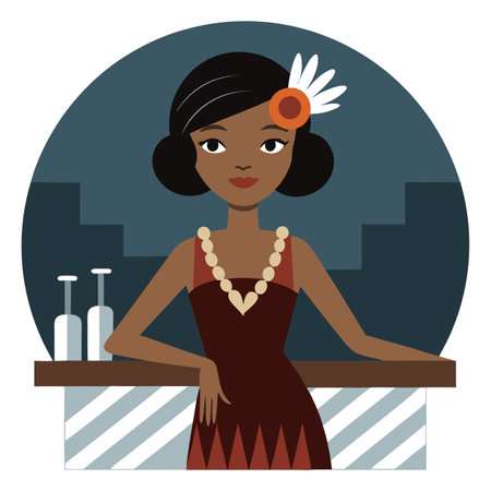 Roaring 20's African American flapper girl in a bar created with . AI generated. Vector iconのイラスト素材