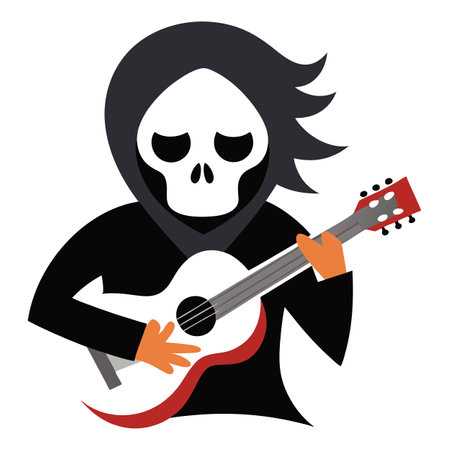Photo of a musician with a skull face playing a guitar. AI generated. Vector iconのイラスト素材