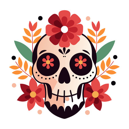 Skull and Flowers Day of The Dead. Vintage illustration. Digital. AI generated. Vector iconのイラスト素材