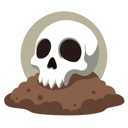 Skull of human was buried in soil. Created by .. AI generated. Vector iconのイラスト素材