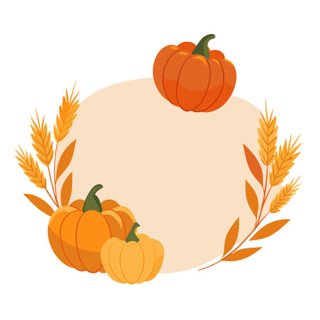 Small pumpkins and dried grass Autumn or holiday concept with blank. AI generated. Vector iconのイラスト素材