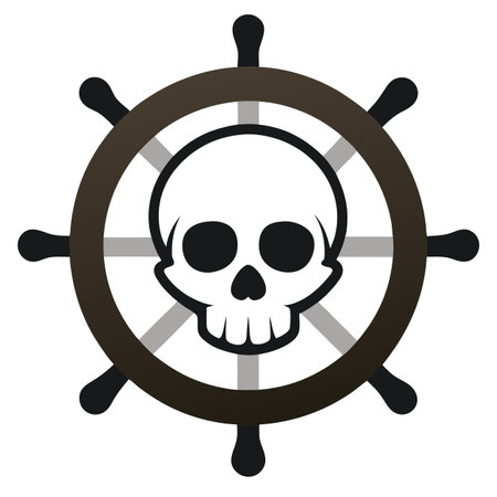 Steering wheel ship hand with human skull. icon with angry human . AI generated. Vector iconのイラスト素材