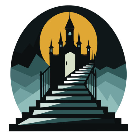Staircase set against the backdrop of a time-worn and forsaken mansion . AI generated. Vector iconのイラスト素材