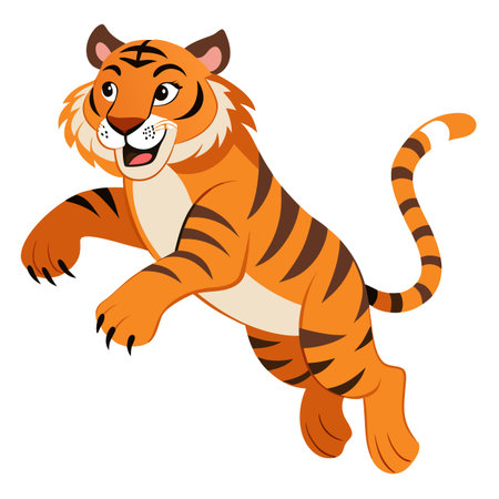 Tiger male. big cat jumping. isolated on white. . AI generated. Vector iconのイラスト素材