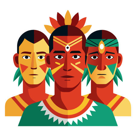 Three men in traditional Indian face paint. AI generated. Vector iconのイラスト素材