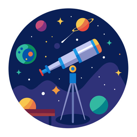 View into the starry sky at night with a telescope created with technology. AI generated. Vector iconのイラスト素材