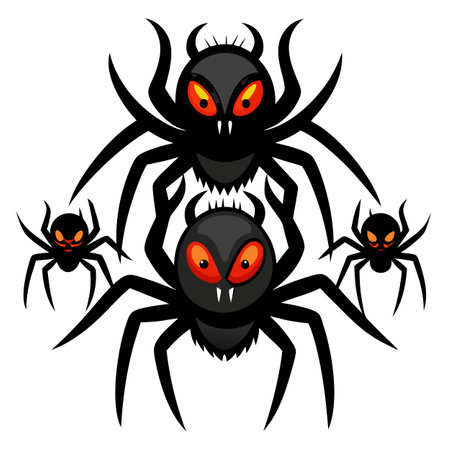 Three horror spiders over isolated transparent background. AI generated. Vector iconのイラスト素材