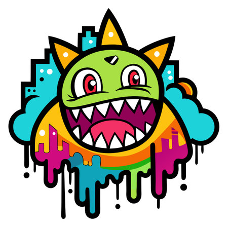 Wall graffiti street art doodle. grunge graffiti colorful monster. AI generated. Vector iconのイラスト素材
