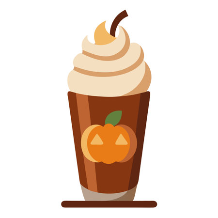 ?offee Halloween cocktail topped with whipped cream in glass. Autumn. AI generated. Vector iconのイラスト素材