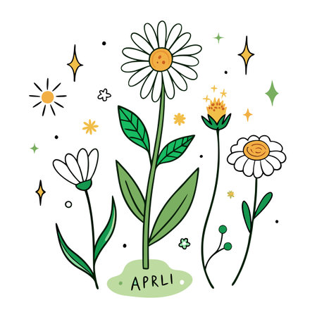 Vintage Hand drawn birth month flowers. Daisy flower. April magic. AI generated. Vector iconのイラスト素材