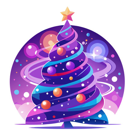 Abstract magical christmas tree with pink and violet bokeh background. AI generated. Vector iconのイラスト素材