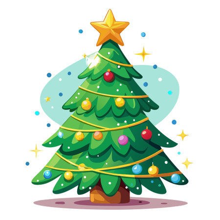 Beautiful Christmas Tree. background. lights. sparkles. stars. star. green. AI generated. Vector iconのイラスト素材