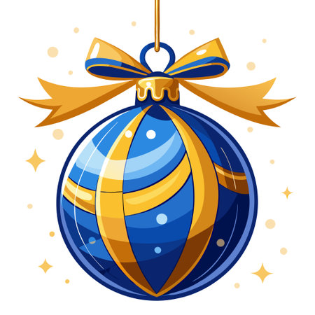 Blue and gold christmas ornament hanging from string with bow.. AI generated. Vector iconのイラスト素材